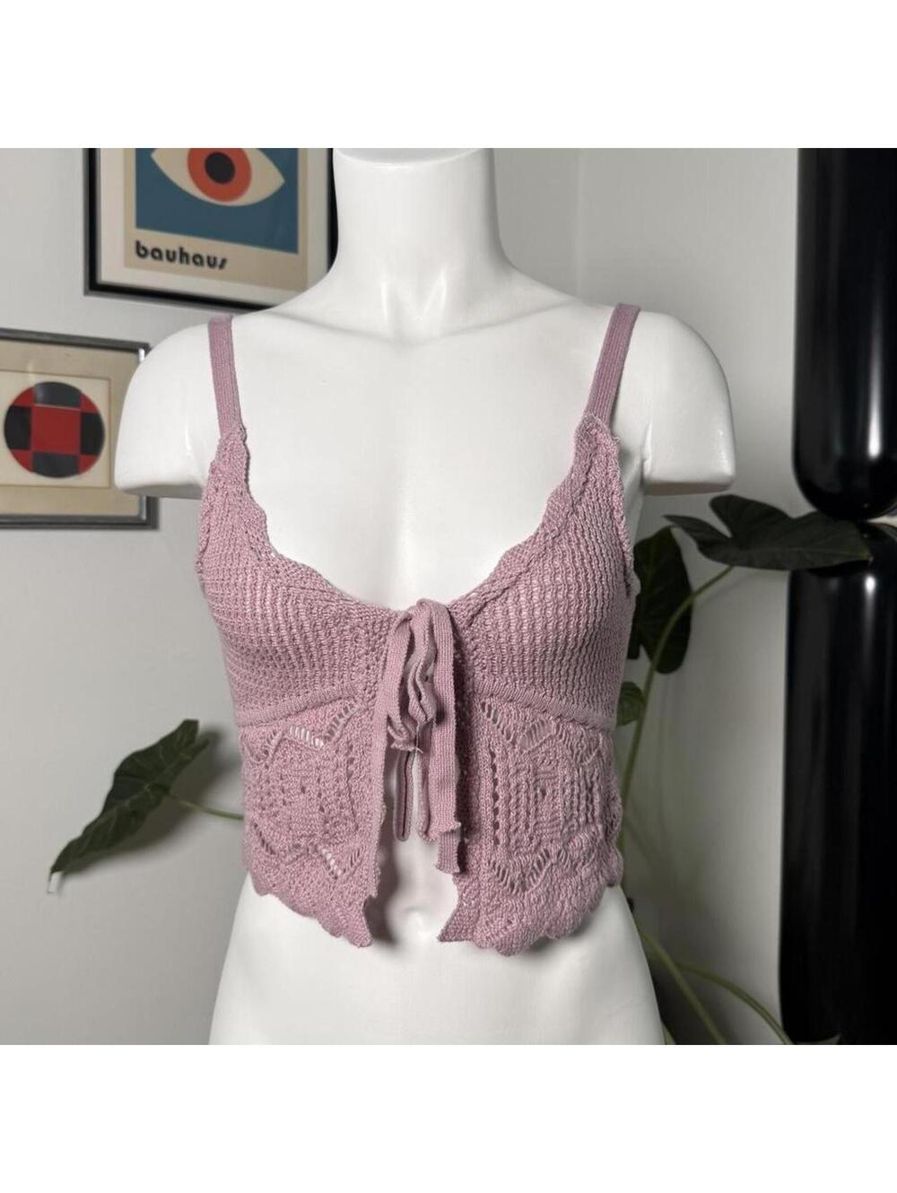 Aeropostale pink crochet tie front crop top Size XS